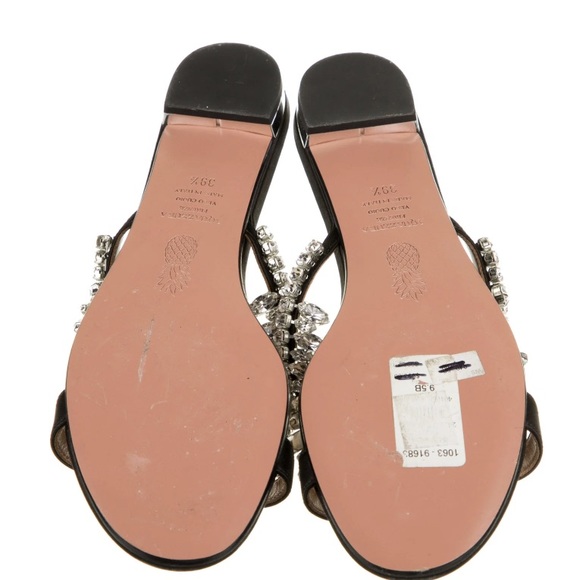 Aquazzura black satin sandals with crystals. Size 39.5. Auth. - Picture 4 of 8